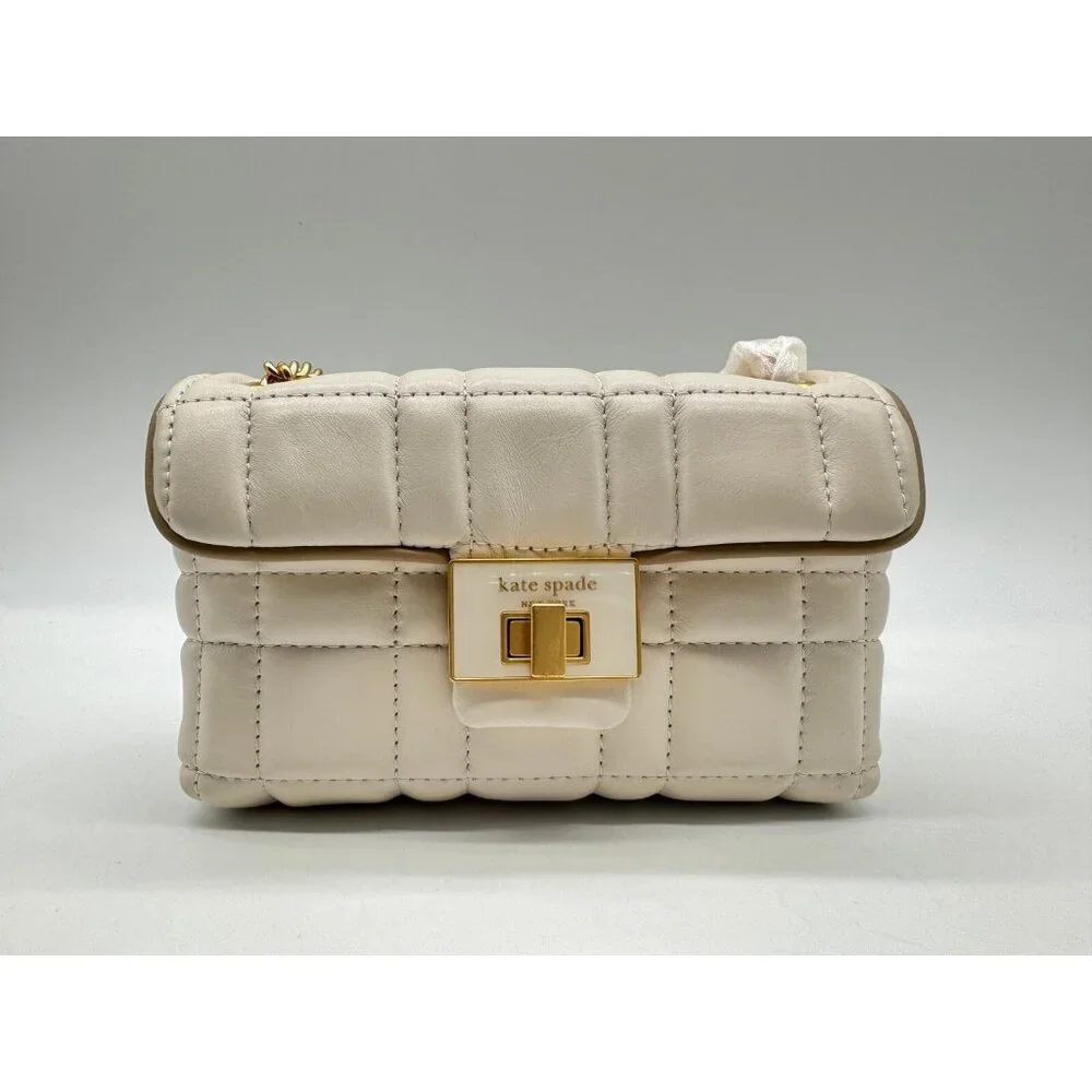 KATE SPADE NY Evelyn quilted leather mini shoulder crossbody + Dust bag IVORY
